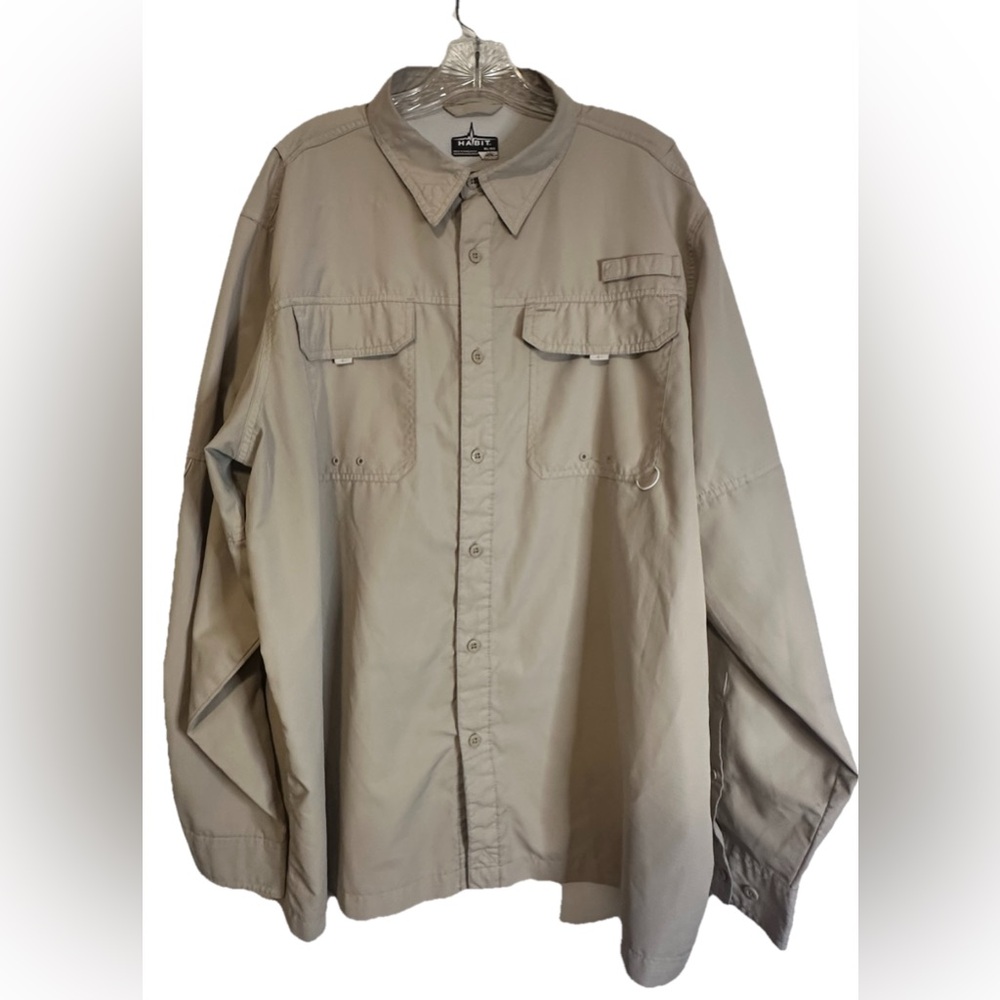 Habit Vented Long Sleeve Fishing Shirt Men's XL 40+ Solar Factor Oxford Tan Used